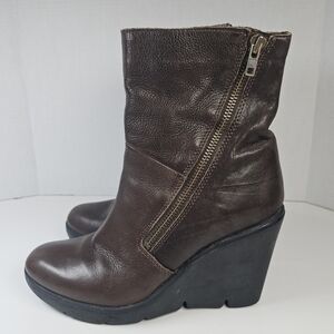 Rebels Brown Leather Wedge Boots